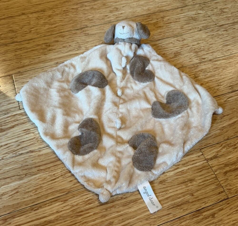 Angel Dear Lovey Security Blanket Puppy Brown Dog Spots Plush Blanky 12”